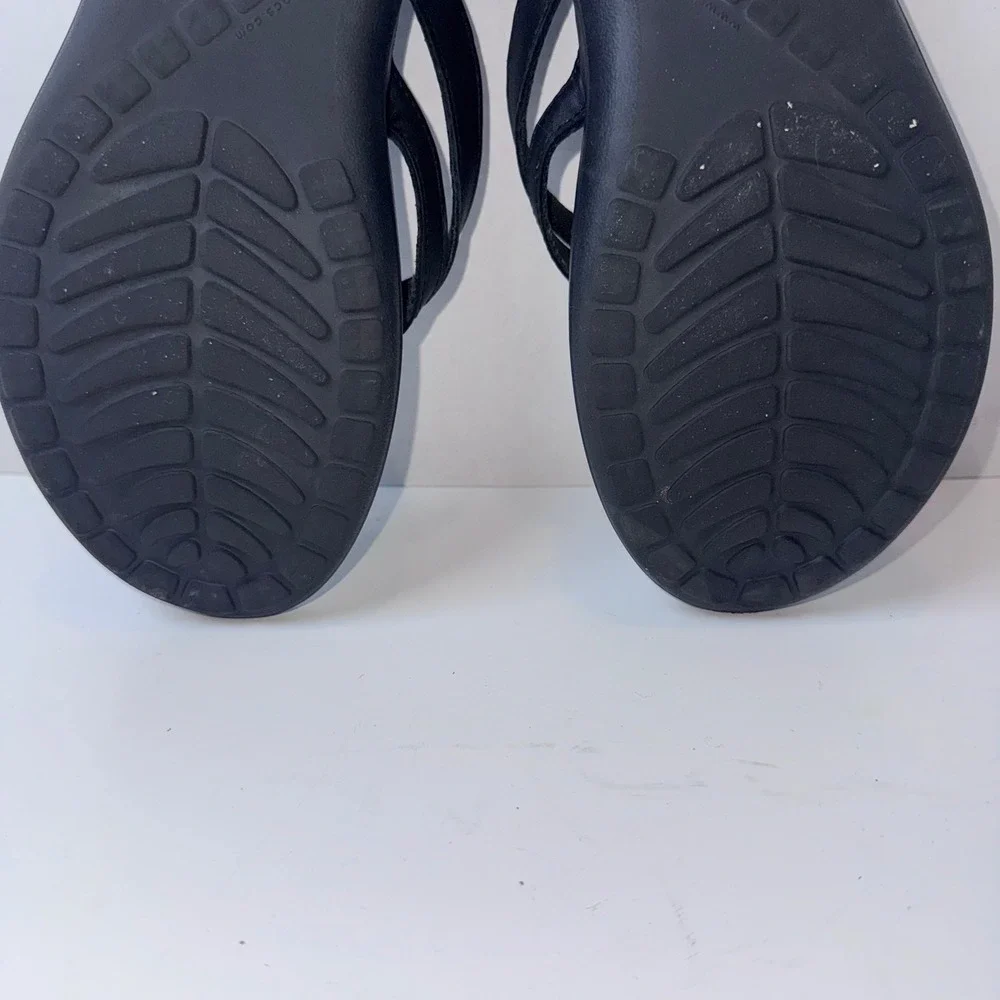 Crocs Monterey Strappy Wedge Sandals Women 9 Black Dual Comfort Flip Flop 205797